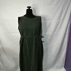 Vtg Action‎ Wear USA Lagenlook Green Chambray Sleeveless Tie Waist Maxi Dress L